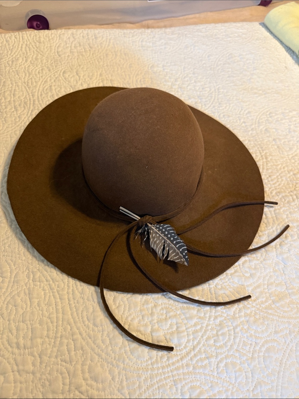 Women’s Wide Brim Felt Fedora Hat with Feather Accent - Brown - Anthropologie